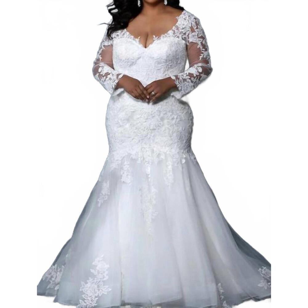 NEW SYDNEY'S CLOSET mermaid sheer lace gown in ivory